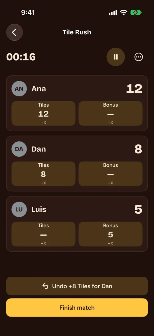Una partida en curso con puntos anotados.