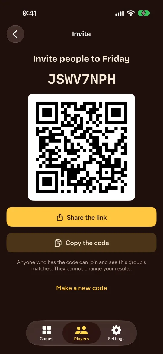 La invitación de un grupo con su código y QR.