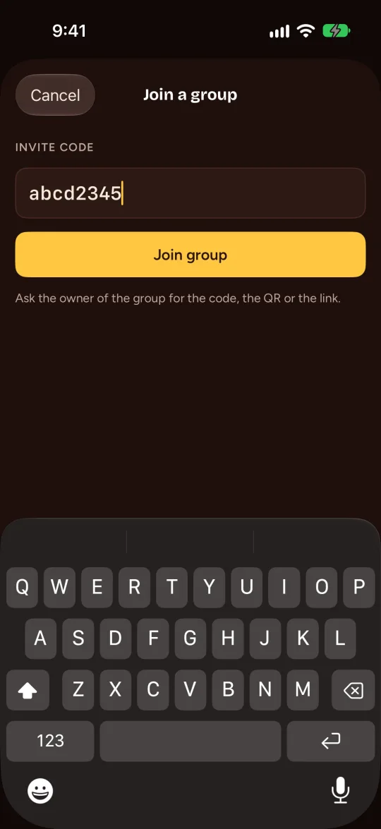 Escribir un código para unirse a un grupo.