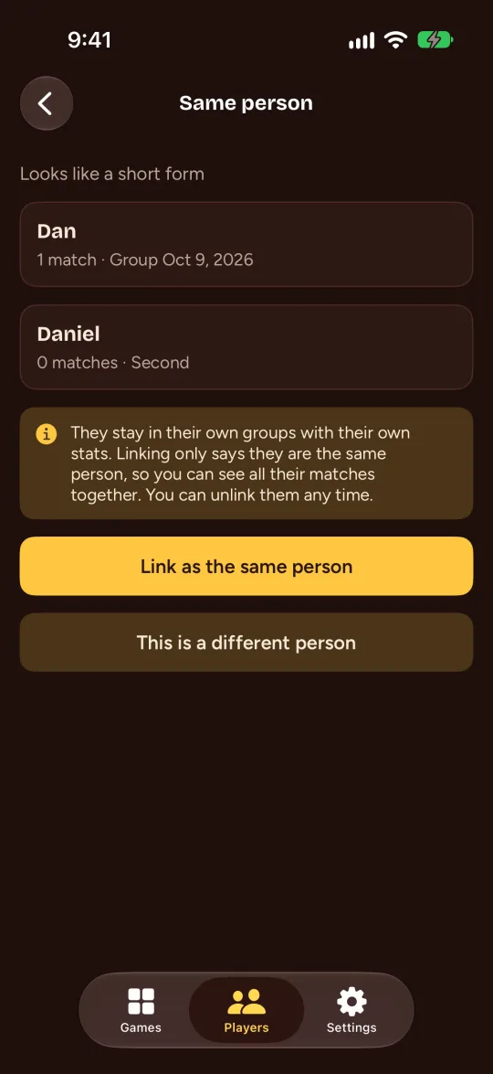 Vincular una persona con un perfil de otro grupo.