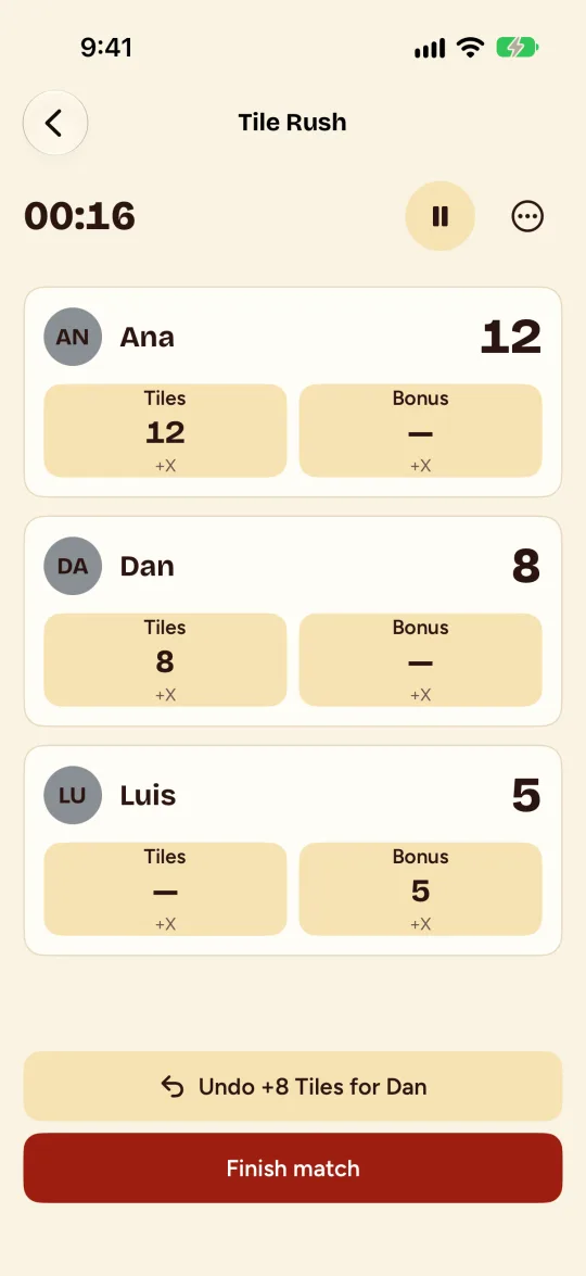 Una partida en curso con puntos anotados.