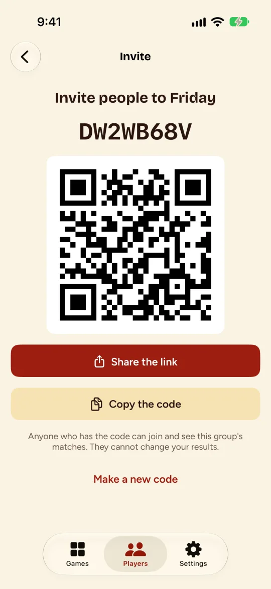 La invitación de un grupo con su código y QR.