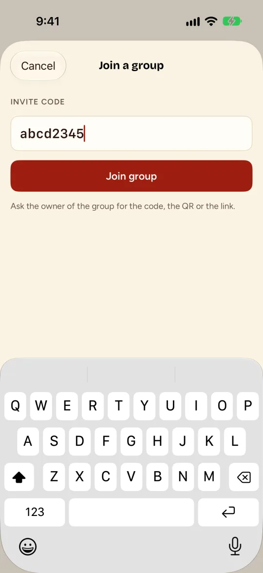 Escribir un código para unirse a un grupo.