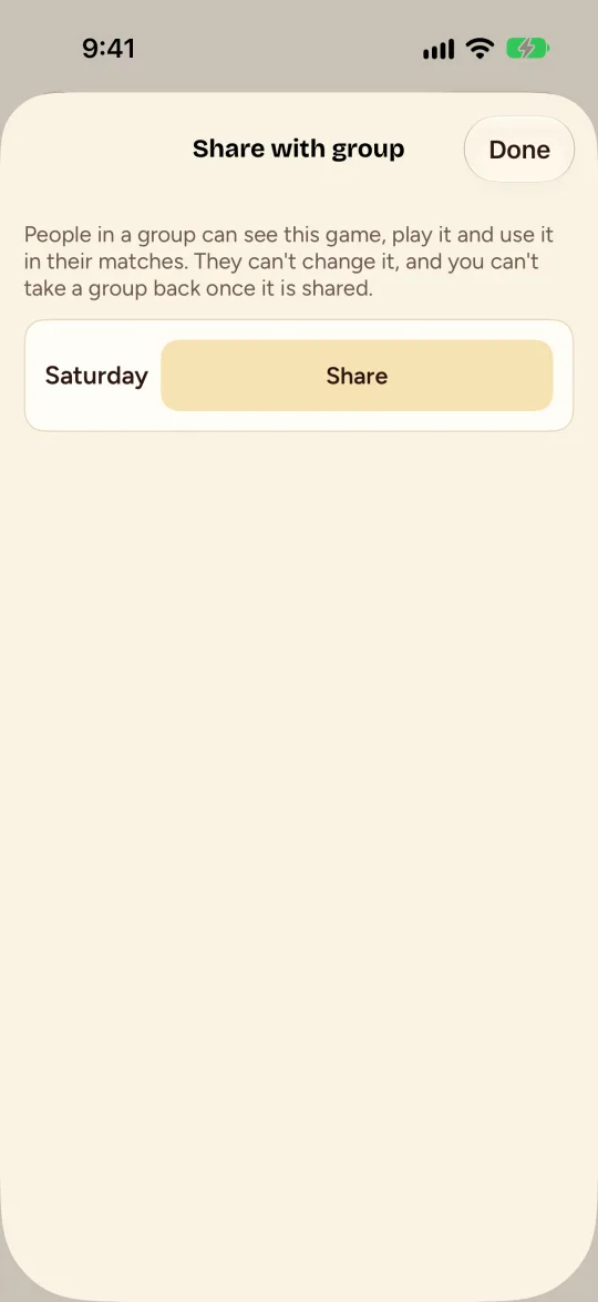 Elegir el grupo con el que compartir un juego.