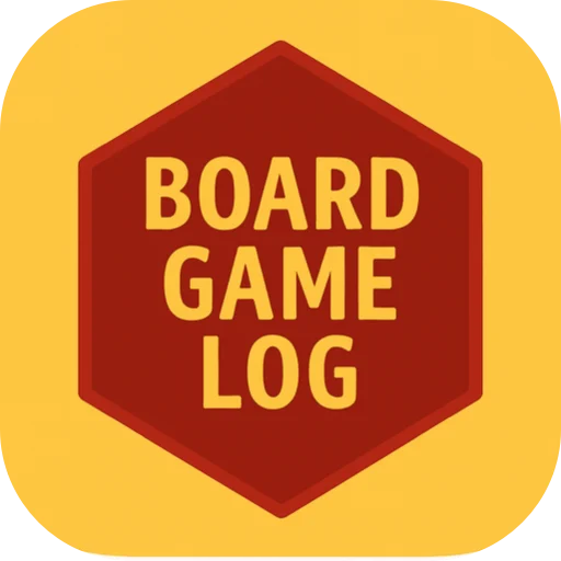 L'icône de Board Game Log : un hexagone rouge avec le nom sur une tuile dorée